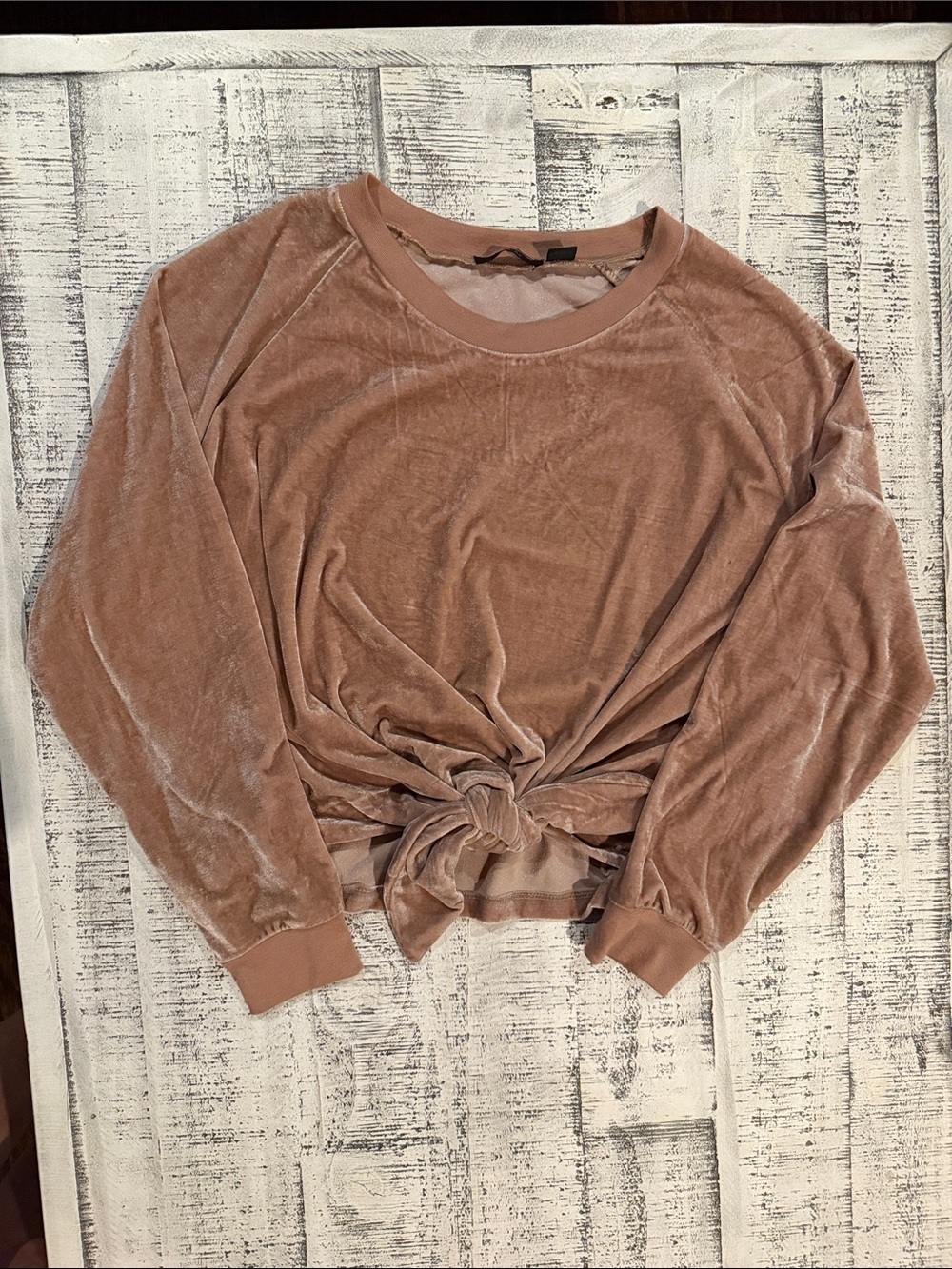 RDI Velour Tie-Front Sweatshirt in Dusty Rose